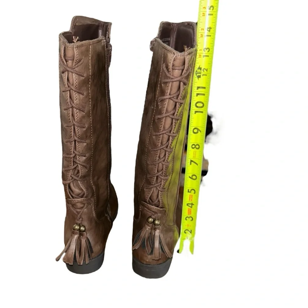 London‎ Fog Big Girls Brooke Riding Boots Size 5 Rear Lace Up Side Zip Brown